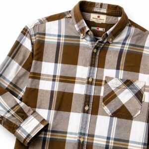 Woolrich Men's Brown Plaid Shirt Large Americana Lumberjack Outdoors